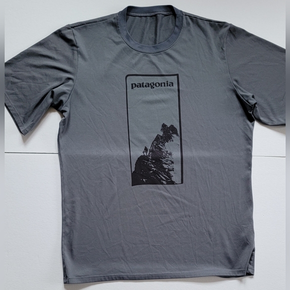 Patagonia | black mountain logo short sleeve grey tee shirt | MENS M - Picture 2 of 10